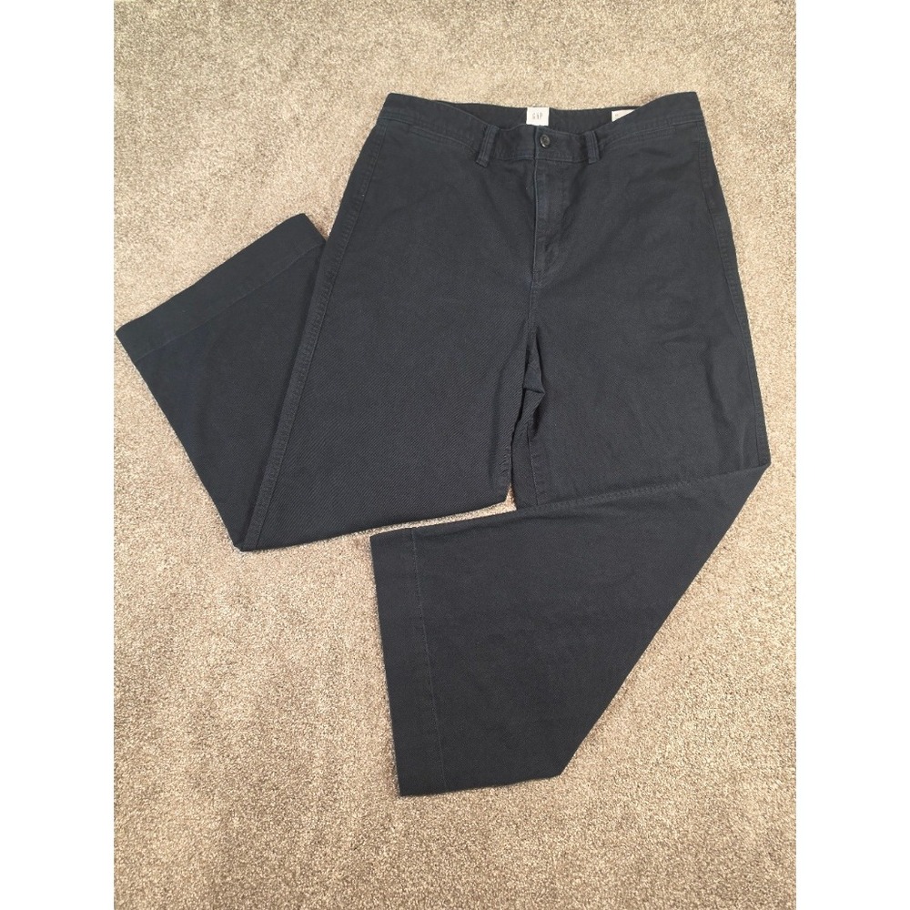 Gap Womens High Rise Wide Leg Crop Pants Black Chino Trousers Size 14